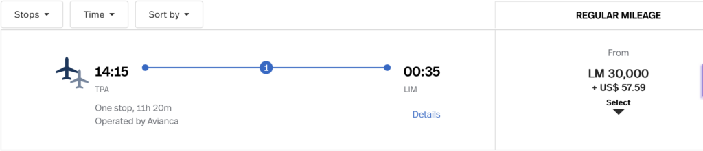 Tampa- Lima via Avianca LifeMiles